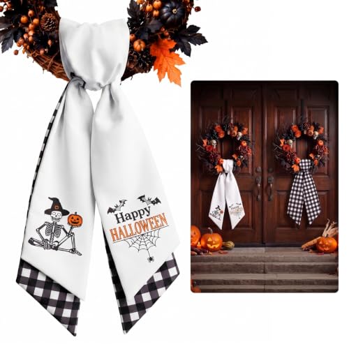 Halloween Separable Wreath Sash Set - White & Black Ribbon for Front Door Decor