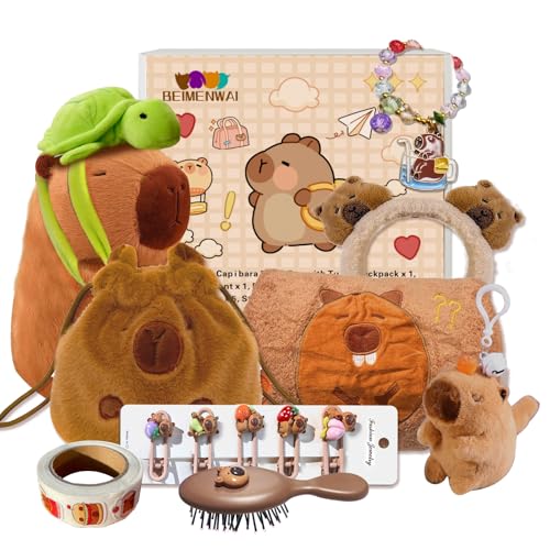 Capybara Plush Gift Set - Stuffed Animal, Keychain, Bag, Towel, Hair Pins & Accessories for Girls