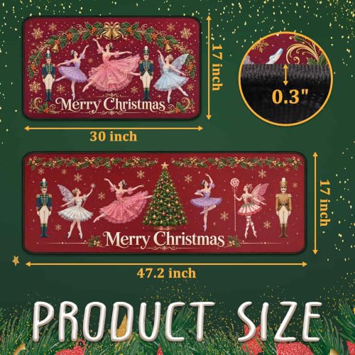 Nutcrackers Merry Christmas Kitchen Rugs Set of 2 Red Nutcracker Christmas Decor Low Profile Winter Mats - Red 2