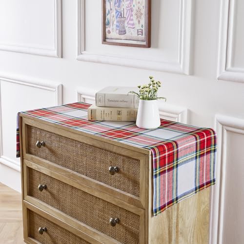 White Linen Table Runner 14 x 36 Inches - Pure European Fabric, Mitered Corners, Handmade