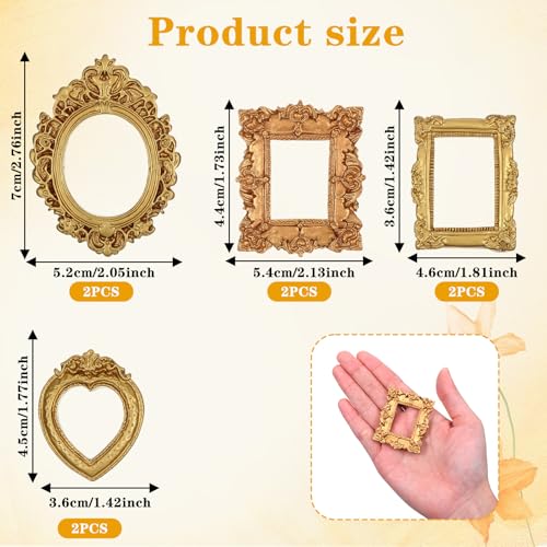 Mini Picture Frame Set 8pcs Vintage Gold Silver Baroque Antique Resin