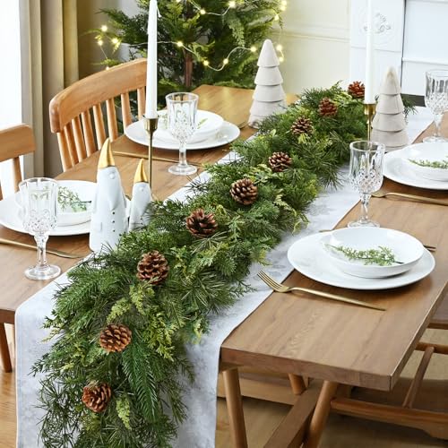 6FT Christmas Garland with Lights - Realistic Cedar & Pinecones, Prelit Indoor Outdoor Decor - Variation 1 / 6FT-1Pc