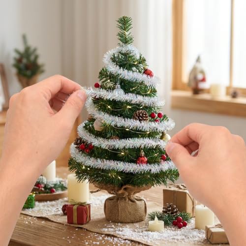 53Ft Iridescent Christmas Tinsel Ribbon Set - Metallic Wire Garland, 4 Pcs