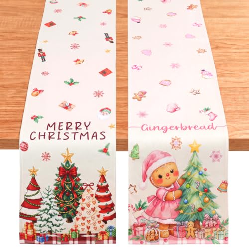 Gingerbread Man and Christmas Tree Table Runner Set - 2 Pack Holiday Decor