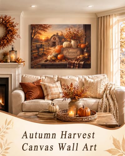 Halloween Canvas Wall Art 36 x 24 Inches - Fall Harvest Rustic Decor