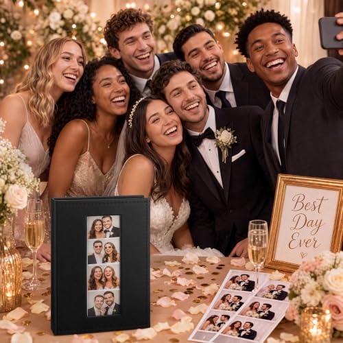 Leather Photo Booth Album for Wedding & Party Strips, Holds 80 Photos
