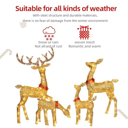 Outdoor Reindeer Family Christmas Decorations Set with 245 LED Lights - Gold