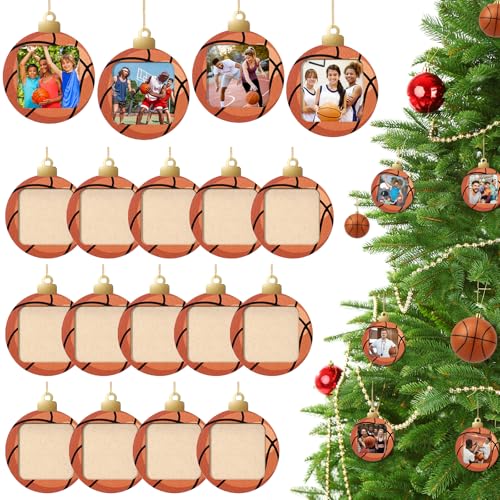 Basketball Wooden Photo Ornaments - Christmas Tree Decor, Set of 20