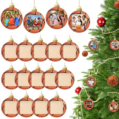 Basketball Wooden Photo Ornaments - Christmas Tree Decor, Set of 20