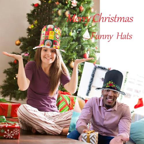 12 Assorted Funny Christmas Party Top Hats - Novelty Costume Hats for Adults & Teens