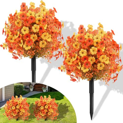 2pc Artificial Fall Topiary Ball Flowers - 20 Inch Violet Outdoor Decor