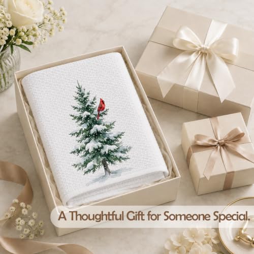 Christmas Tree Red Cardinal Kitchen Dish & Hand Towels Set of 2 - 16x24 Inches