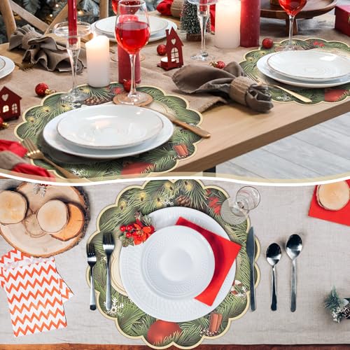 Christmas Paper Placemats 13 Inch Pack of 100 - Festive Round Holiday Table Decor