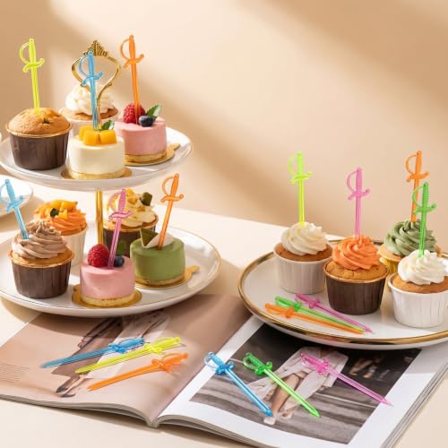 100PCS Multicolor Plastic Sword Toothpicks for Appetizers - Party Food Picks