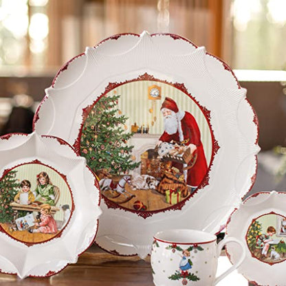 Festive Santa Pastry Plate - 11-13 Inch White Porcelain Dessert Plate with Holiday Motifs