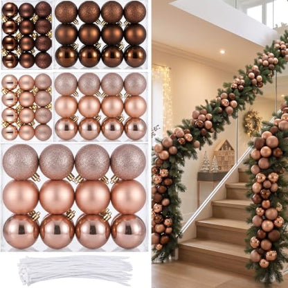 120 Pcs Rose Gold and Brown Christmas Ball Ornaments Set for Holiday Decor - Variation of Rose Gold, Brown