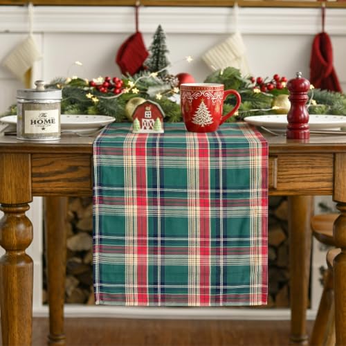 Christmas Table Runner Green Red Plaid 108 Inch Long Festive Holiday Decor