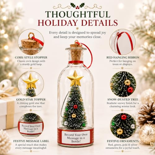Recordable Christmas Tree Ornament with Bottle and Snow Scene - Green Variation