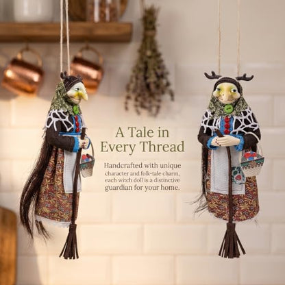 Handmade Kitchen Witch Doll Hanging Decor - 7 Inch Good Luck Ornament