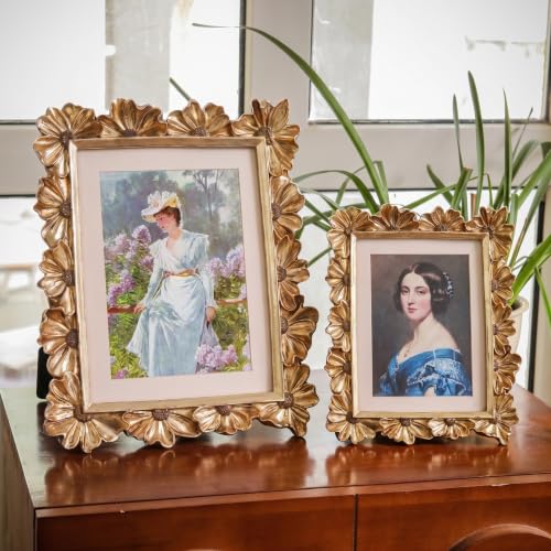 Gold 5x7 Floral Vintage Picture Frame with Enamel Finish - Tabletop & Wall Mount