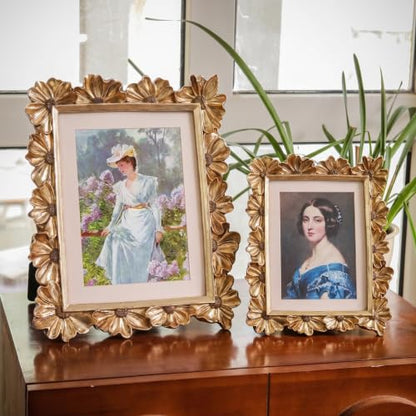 Gold 5x7 Floral Vintage Picture Frame with Enamel Finish - Tabletop & Wall Mount