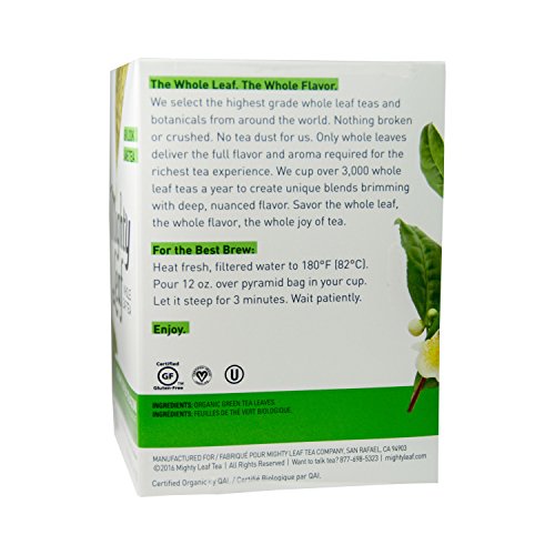 Mighty leaf Whole Leaf Tea, Organic Green Dragon, 15 Tea Bags Individual Pyramid-Style Tea Sachets of Lightly Caffeinated Organic Green Tea, Delicious Hot or Iced, Sweetened or Plain