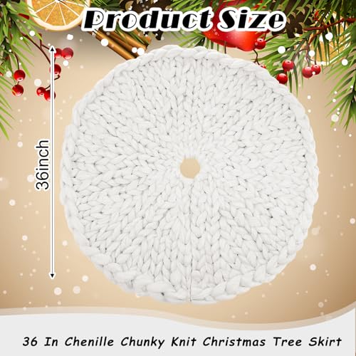 White Chunky Knit Christmas Tree Skirt 36 Inch - Rustic Holiday Decor