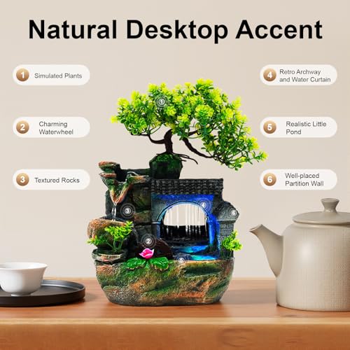 11 Inch Rockery Waterfall Fountain with LED Light for Indoor Decor