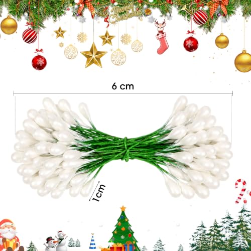 Artificial Holly Berries Wire Stems - Crystal White, 150 Pack for Wreaths & Crafts