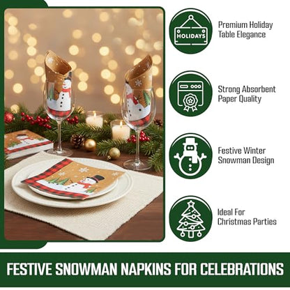 Snowman Paper Napkins 75-Count Winter Holiday Disposable 2-Ply Luncheon Size