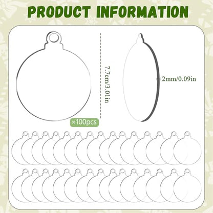 Clear Acrylic Ornament Blanks 3-Inch - 100 Pack for DIY Christmas Crafts
