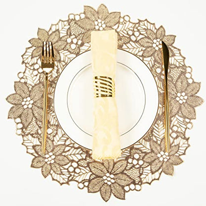Gold Round Leaf Blooming Placemats Set of 6 - Elegant Table Decor for Dining