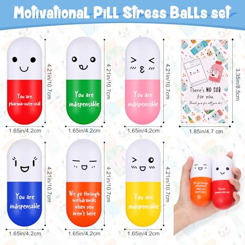 24 Pack Pharmacy Technician Stress Balls Pill-Shaped Gifts with Inspirational Quotes