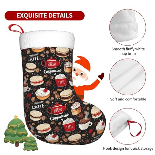 Christmas Stockings with Plush Cuff - Coffee Lovers Holiday Decor, 18 Inches - Festive Gift