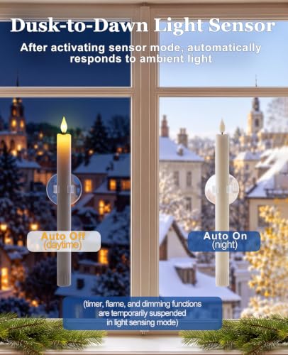 6 Pack Battery Operated Window Candles with Sensor Dusk to Dawn & Timer