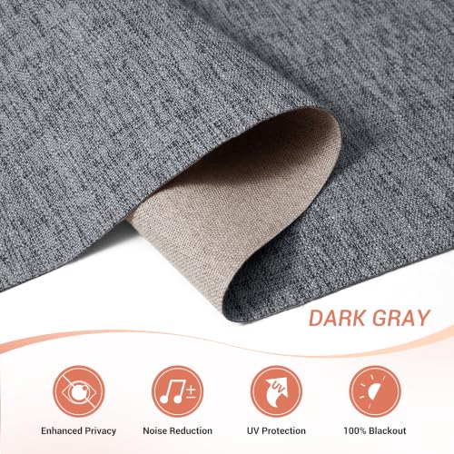 No Drill Blackout Linen Roman Shade - Dark Grey, 35x36 Inches