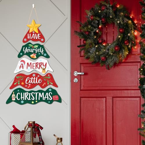 Have Yourself a Merry Little Christmas Hanging Signs Set of 5 - Colorful Wooden Holiday Decor