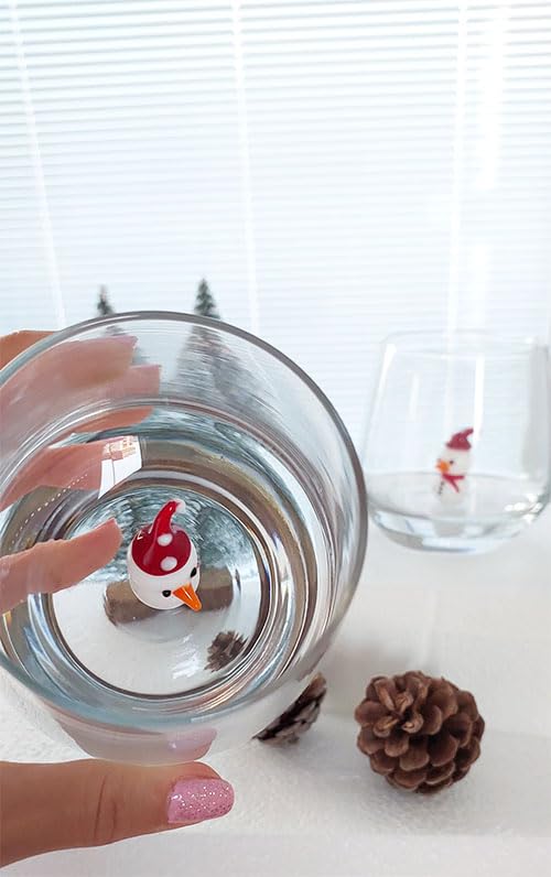 Snowman Glass Cup Set of 2 - 12oz Hand Blown Stemless Christmas Drinkware