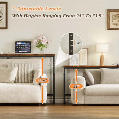 126-Inch Adjustable Sofa Console Table with Power Outlets for Living Room