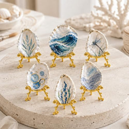 12 Pcs Seashell Display Stands for Oyster Shell Crafts Coastal Decor Gold Metal
