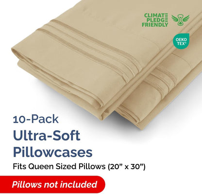 Queen Pillow Cases by Ultra Soft | Hotel Quality, Wrinkle-Free & Fade Resistant - 10 Pcs Set in Beige