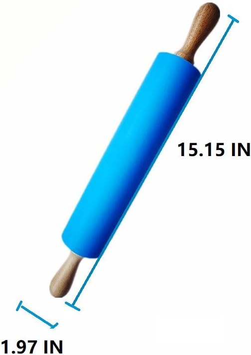 Skiennix Silicone Rolling Pin - Non-Stick Dough Roller with Wooden Handle | Perfect for Baking Pastry, Pizza, and Cookies