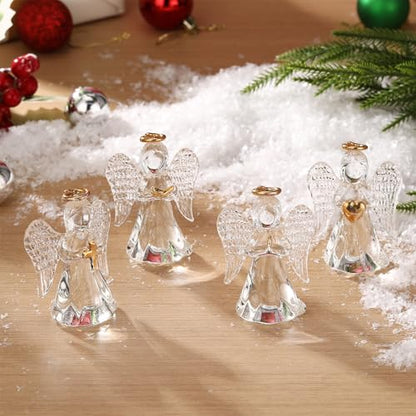 Crystal Angel Hanging Ornament Set - Heart, Book, Cross, Folded Hands - Christmas Religious Decor