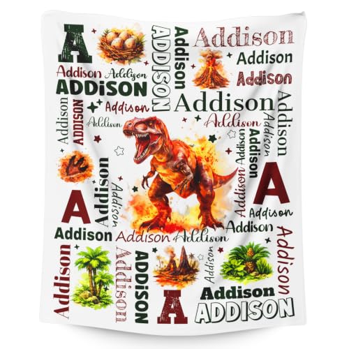 Personalized Dinosaur Blanket for Boys - Maroon, 4 Sizes Custom Gift