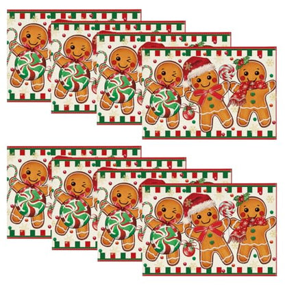 12x18 Inch Christmas Gingerbread Candy Cane Placemats Set of 8 - Holiday Table Decor