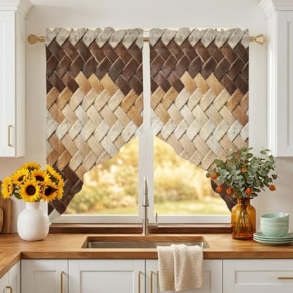 Brown Beige Rustic Swag Curtains Set - 2 Panels, 28W x 36L, Farmhouse Style, Room Darkening, Rod Pocket, Multiple Colors