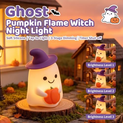 Rechargeable Ghost Night Light with Tap Control - Silicone Halloween Lamp