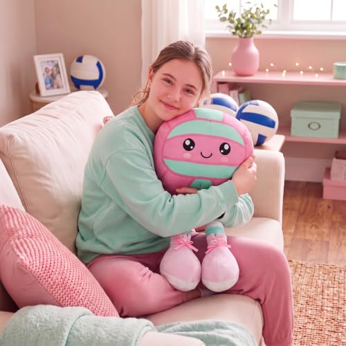 Volleyball Plush Pillow with Anime Character - Teal Pink Volleyball Gift for Girls