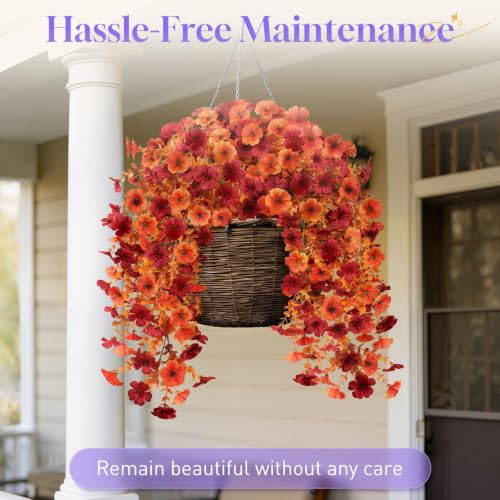 Artificial Hanging Fall Flowers - UV Resistant Orange Red 2 Pack
