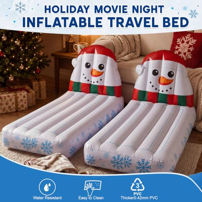 Christmas Snowman Inflatable Mattress Bed Set 2 Pack 71x40 Inch Holiday Sleepover